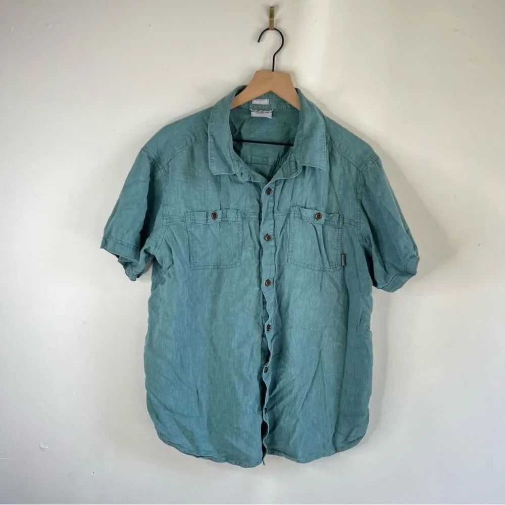 Columbia Blue Hemp Cotton Blend Button Down Shirt size XL